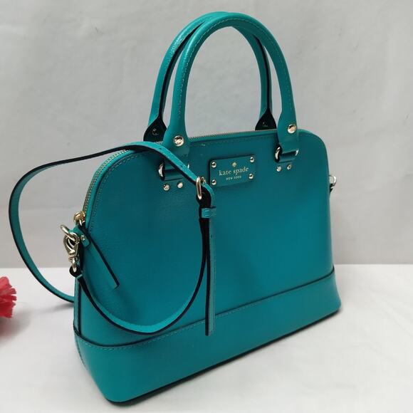 Kate Spade Teal Leather Double Handles Zipper Closure Satchel Bag - Picture 2 of 16